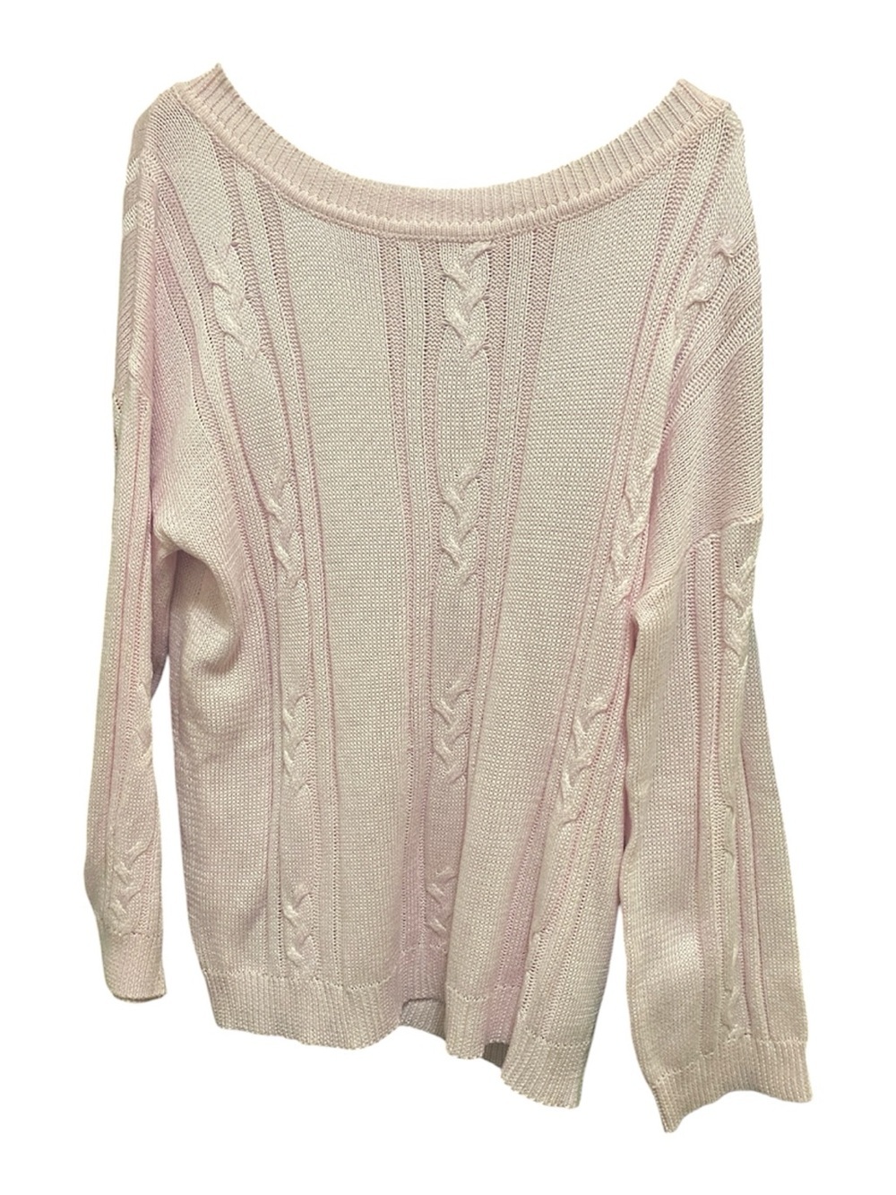 SHEIN Women's Off-the-Shoulder Cable Knit Sweater in Soft Pink size medium new